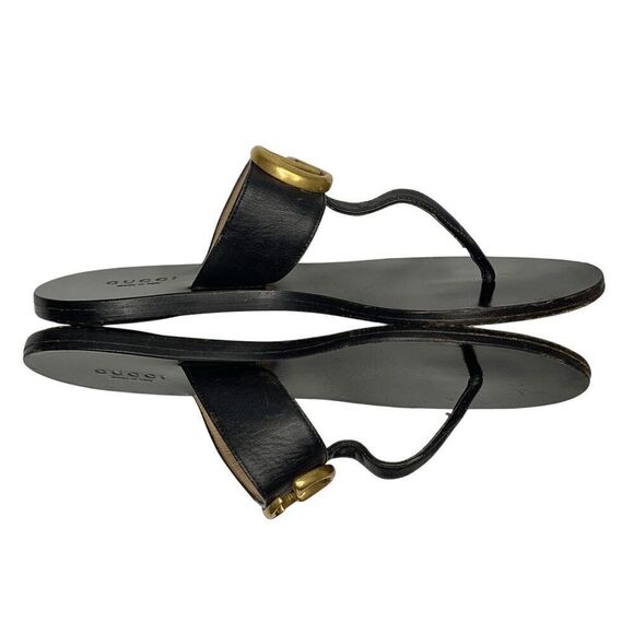 Gucci Marmont GG Thong Sandals EU 36 US 6 Black Flat Flip Flop Slide Interlock - Picture 7 of 12